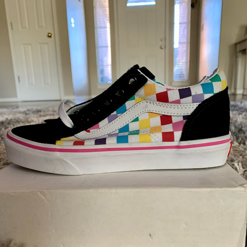 VANS Rainbow Old Skool Checkerboard Shoes - Kid's Size 13